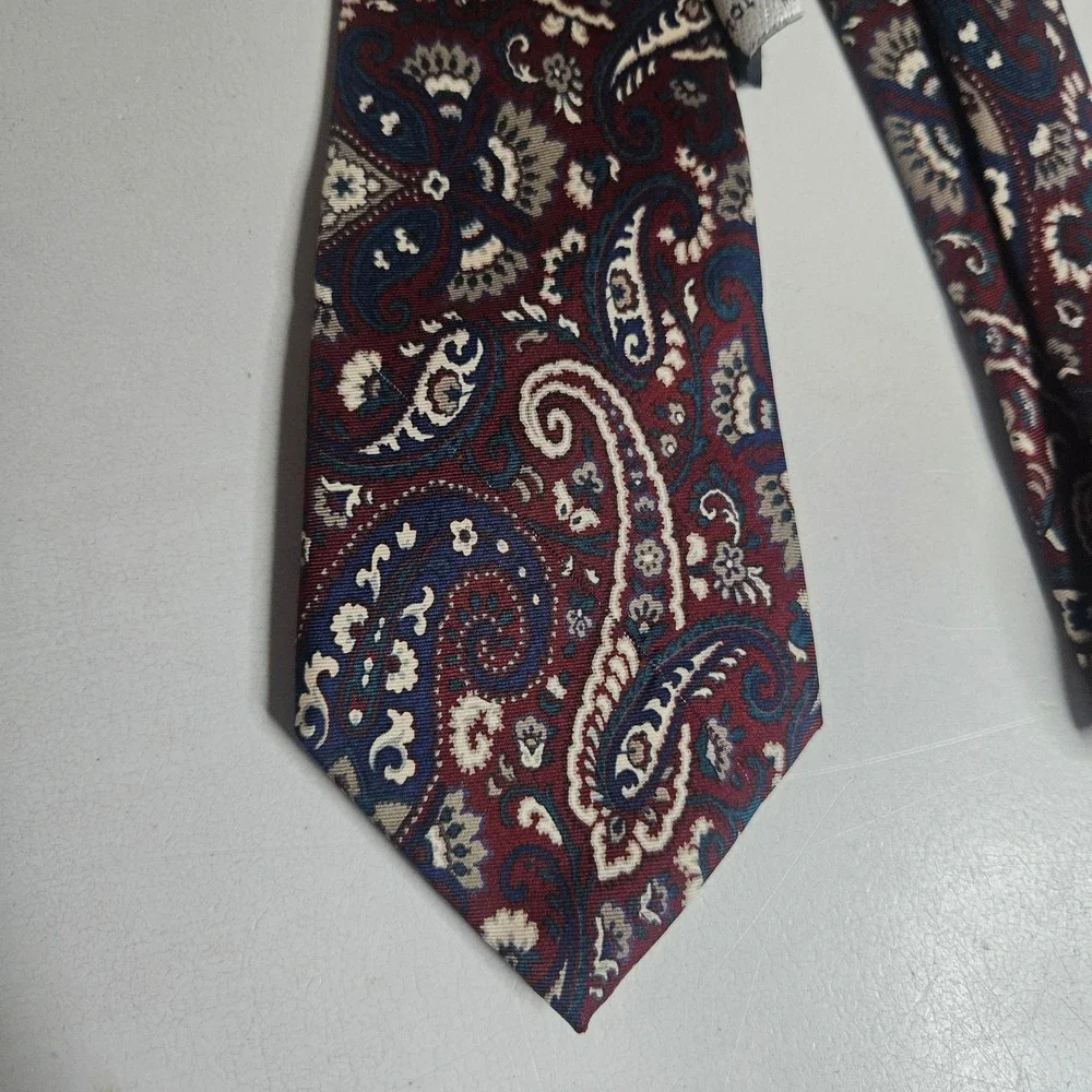 Christian Dior Monsieur‎ Silk Paisley Tie Burgundy Navy Blue Woven Italy Vintage